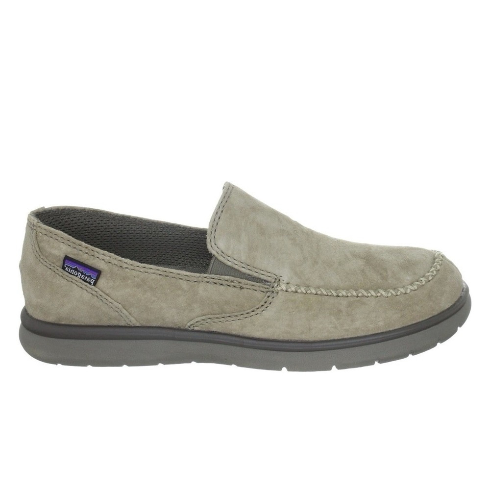 Patagonia Boulder Mens Size 9 Suede Slip On Loafers Forge Grey Tan Moc Toe Shoes
